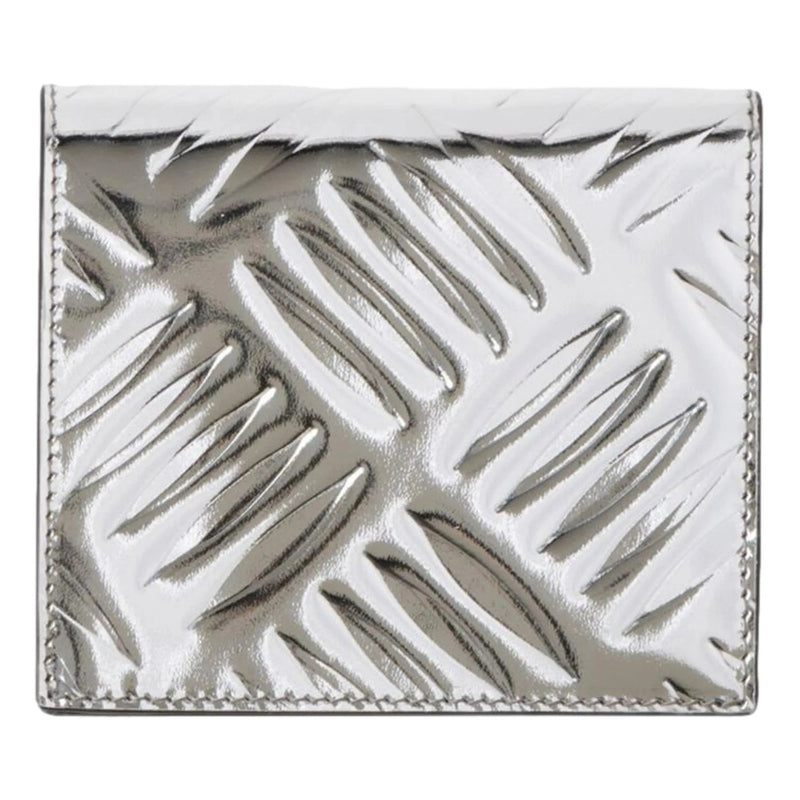 Prada Spazzolato Foldover Card Wallet Metallic Silver Embossed Leather - Wallets - Clayton's Online Store