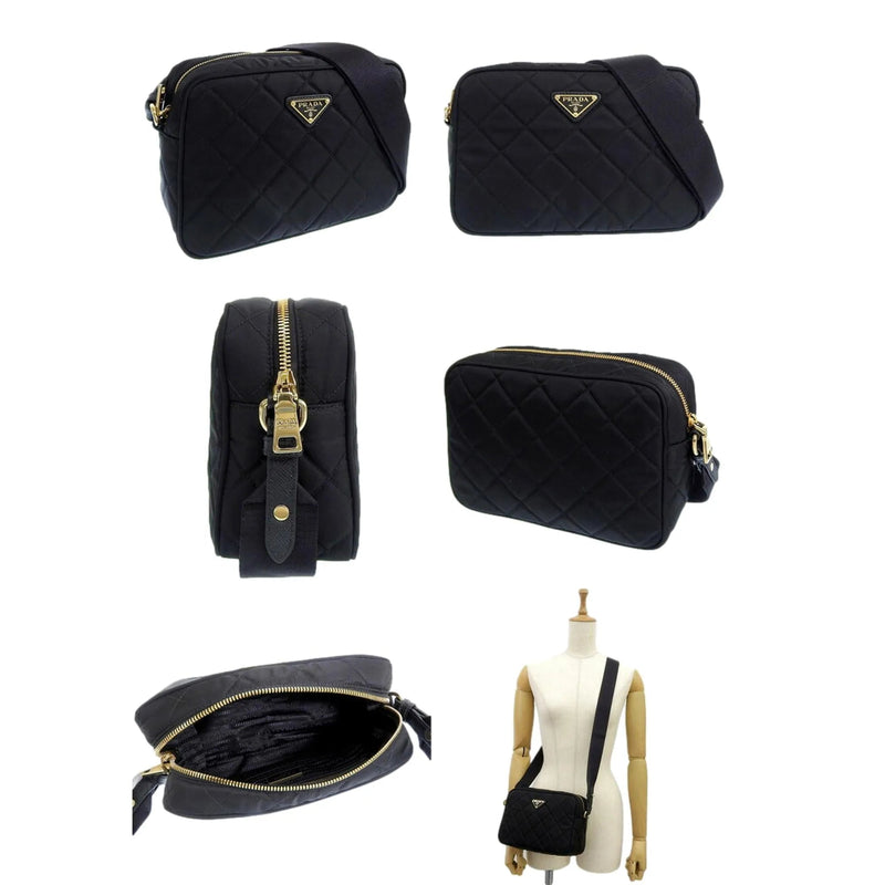 Prada Tessuto Black Quilted Nylon Triangle Logo Camera Crossbody Bag - Handbags - Clayton's Online Store