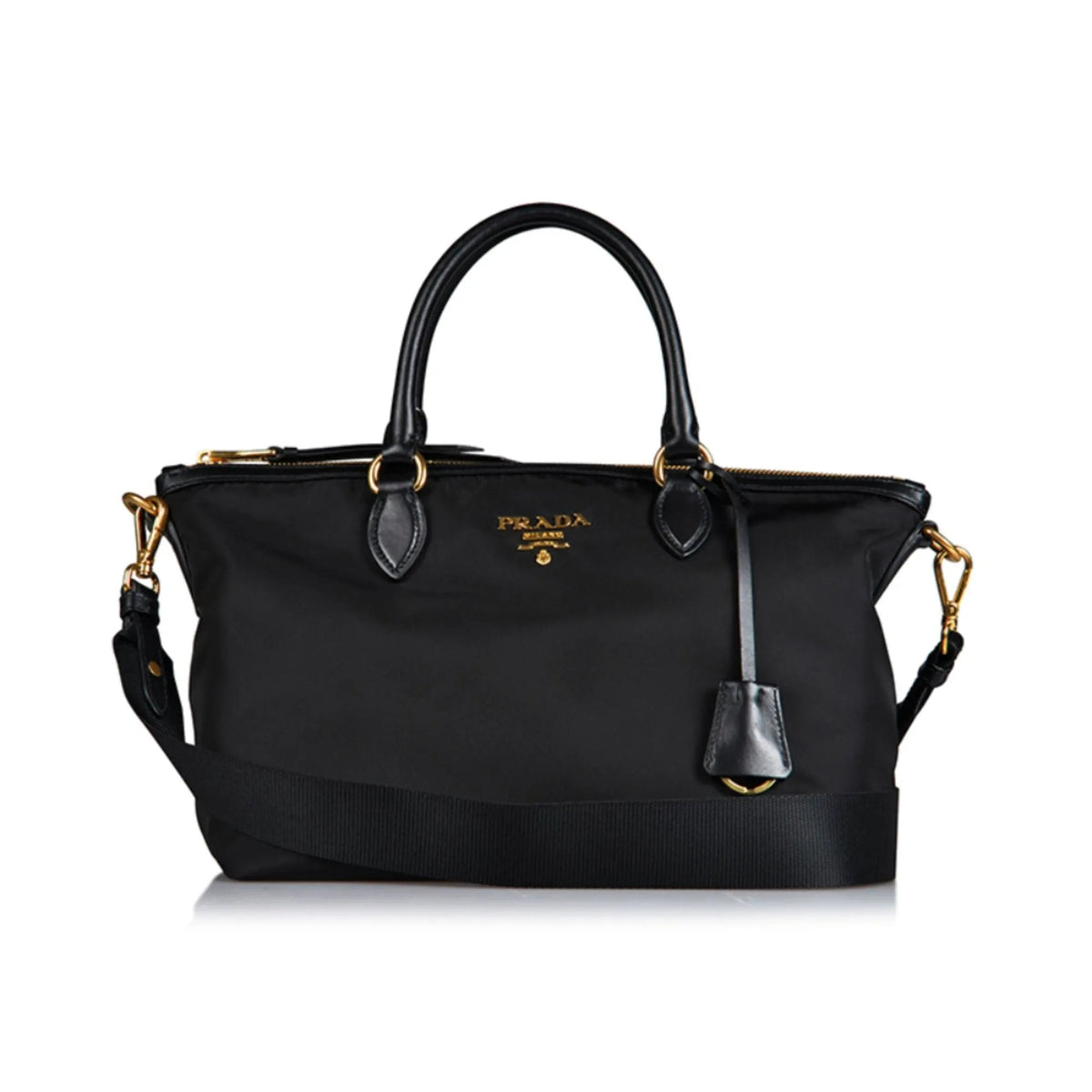 Prada Tessuto Nylon Black Leather Clochette Crossbody Tote Bag - Handbags - Clayton's Online Store