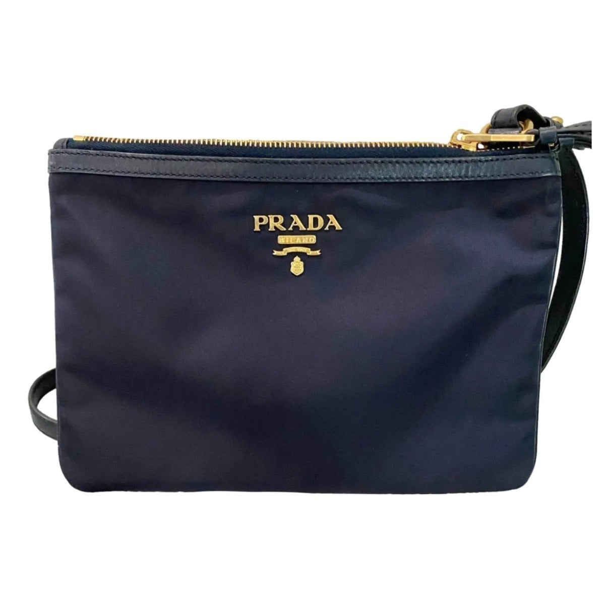 Prada Tessuto Nylon Blue Zip Calf Leather Cross Body Bag - Handbags - Clayton's Online Store