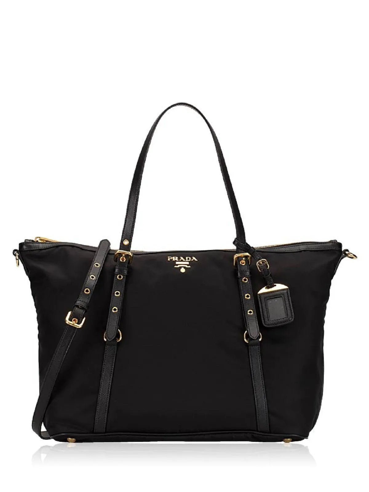 Prada Tessuto Nylon Saffiano Leather Black Top Zip Tote Bag - Handbags - Clayton's Online Store