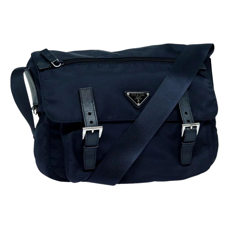 Prada Tessuto Re - Nylon Messenger Crossbody Bag Blue+Nero Navy Medium - Handbags - Clayton's Online Store