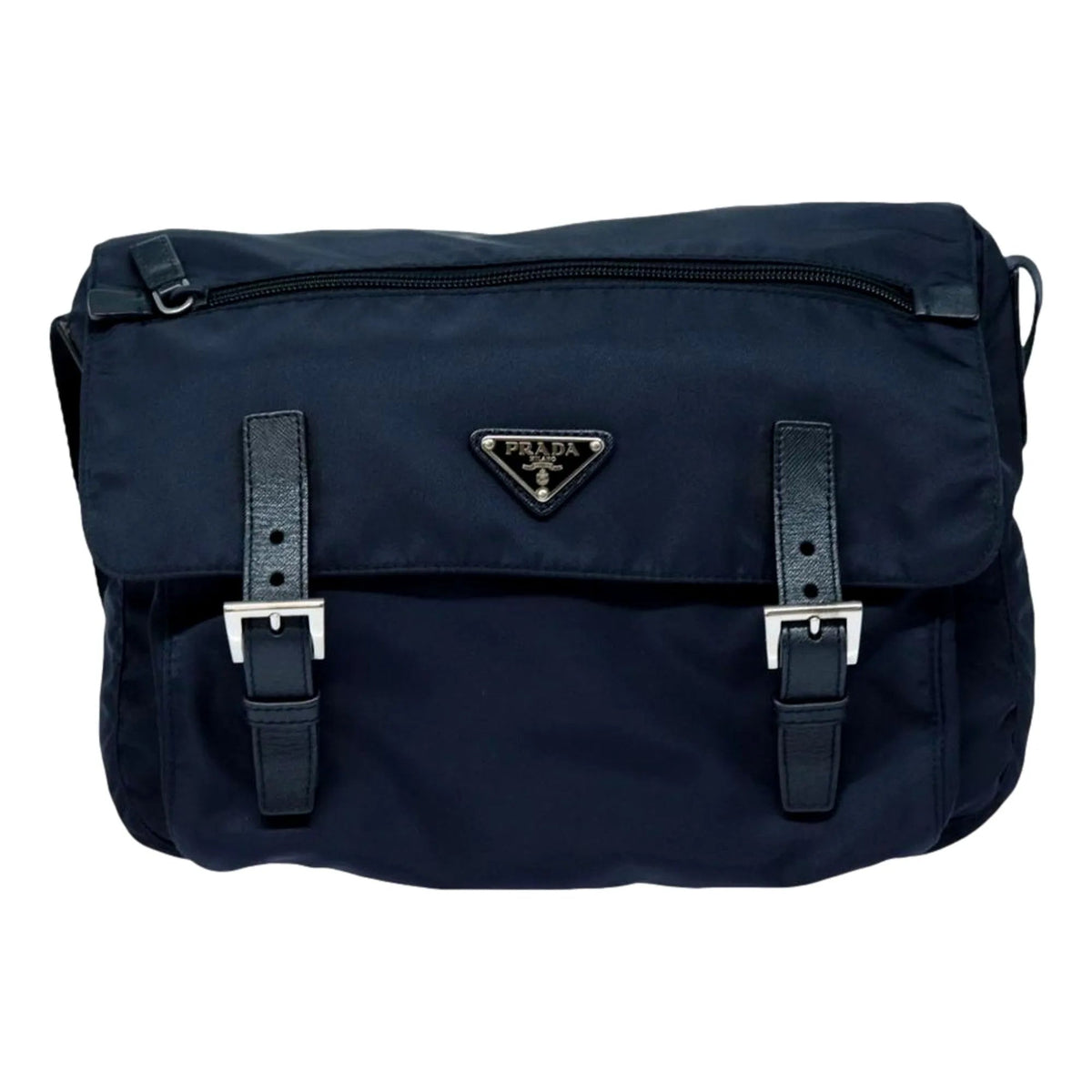 Prada Tessuto Re - Nylon Messenger Crossbody Bag Blue+Nero Navy Medium - Handbags - Clayton's Online Store