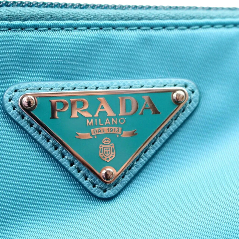 Prada Tessuto Turquoise Nylon Cosmetic Case Wristlet Clutch Bag - Handbags - Clayton's Online Store