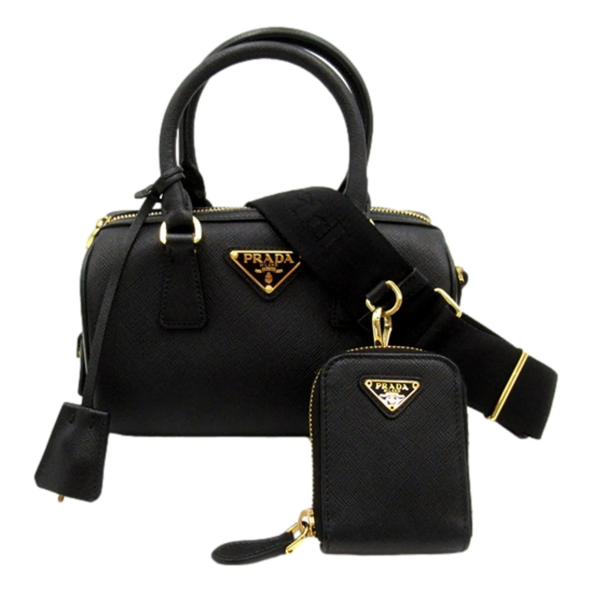 Prada Two - way Top Handle Crossbody Bag Saffiano Leather Black Gold Hardware - Handbags - Clayton's Online Store