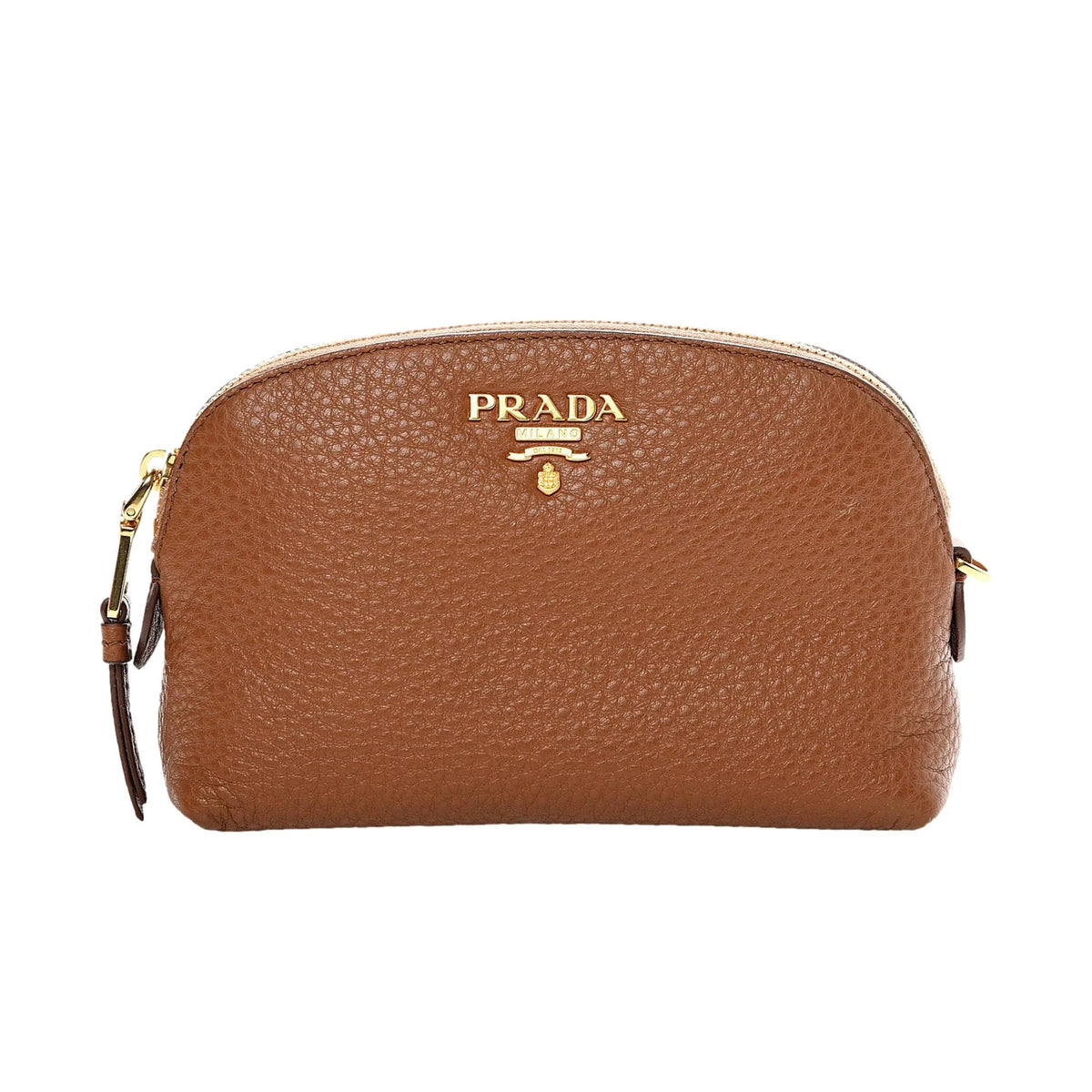 Prada Vitello Daino Cannella Brown Leather Small Cosmetic Case Clutch Bag - Handbags - Clayton's Online Store