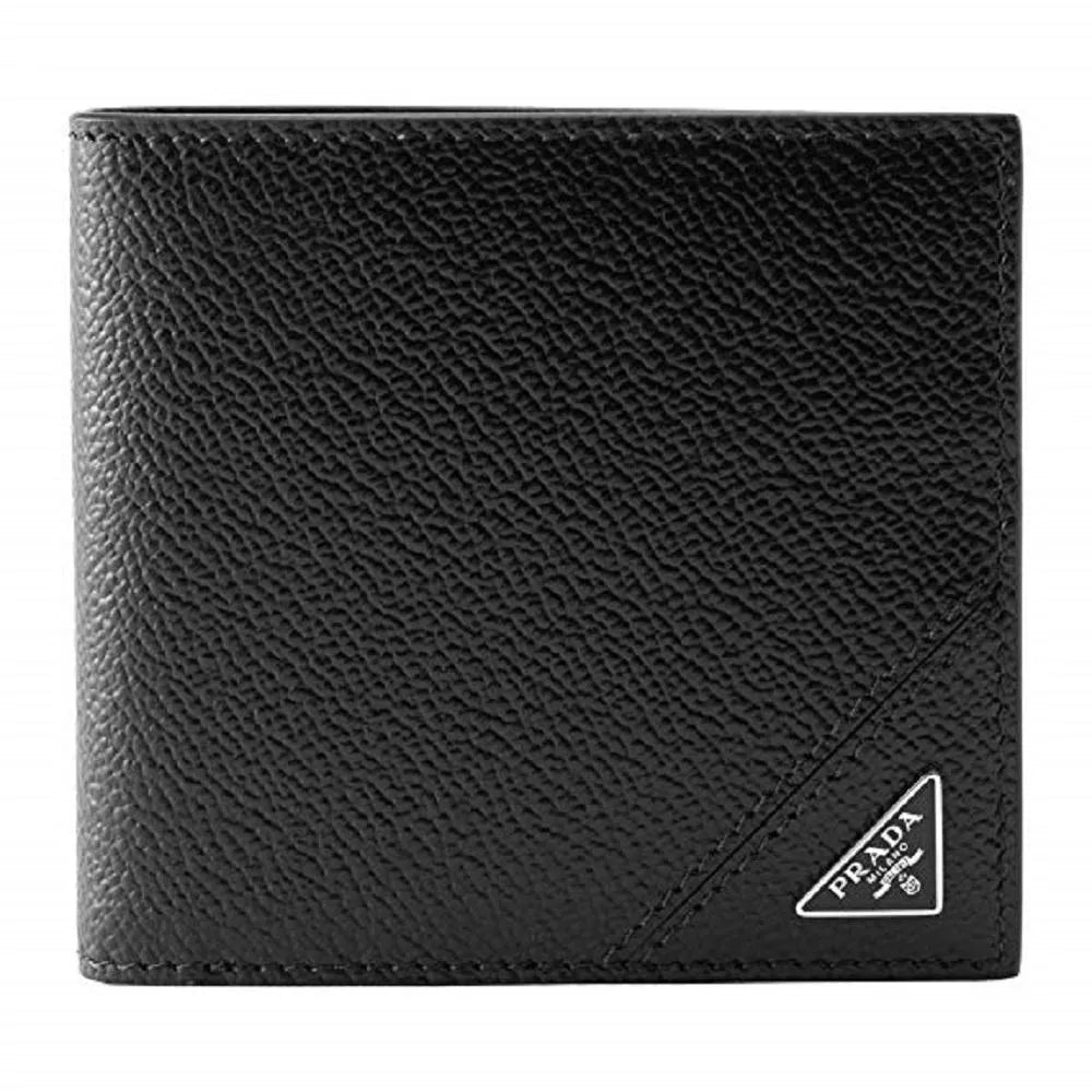 Prada Vitello Micro Grain Black Leather Triangle Logo Bifold Wallet - Wallets - Clayton's Online Store