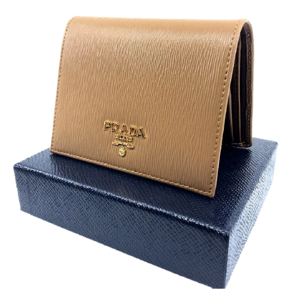 Prada Vitello Move Cipria Beige Leather Bifold Snap Wallet - Wallets - Clayton's Online Store