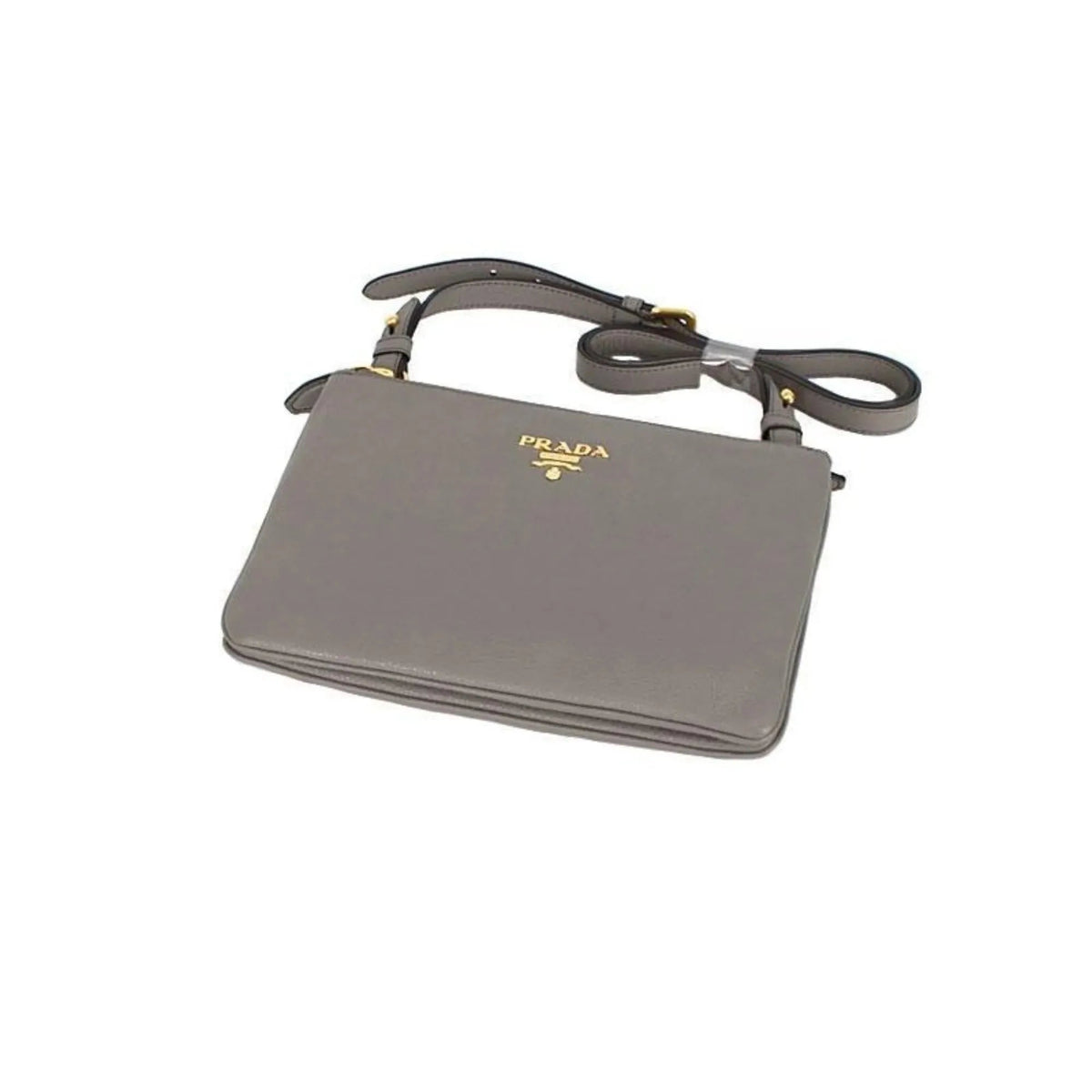 Prada Vitello Phenix Argilla Gray Leather Logo Plaque Crossbody Bag - Handbags - Clayton's Online Store