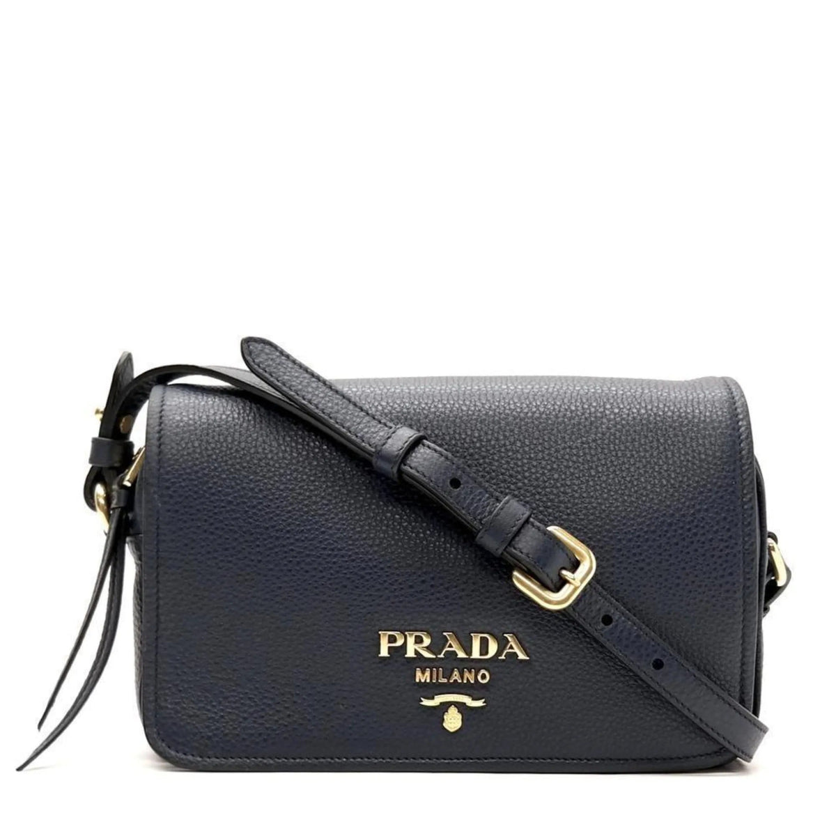 Prada Vitello Phenix Baltico Blue Leather Flap Medium Crossbody Bag - Handbags - Clayton's Online Store