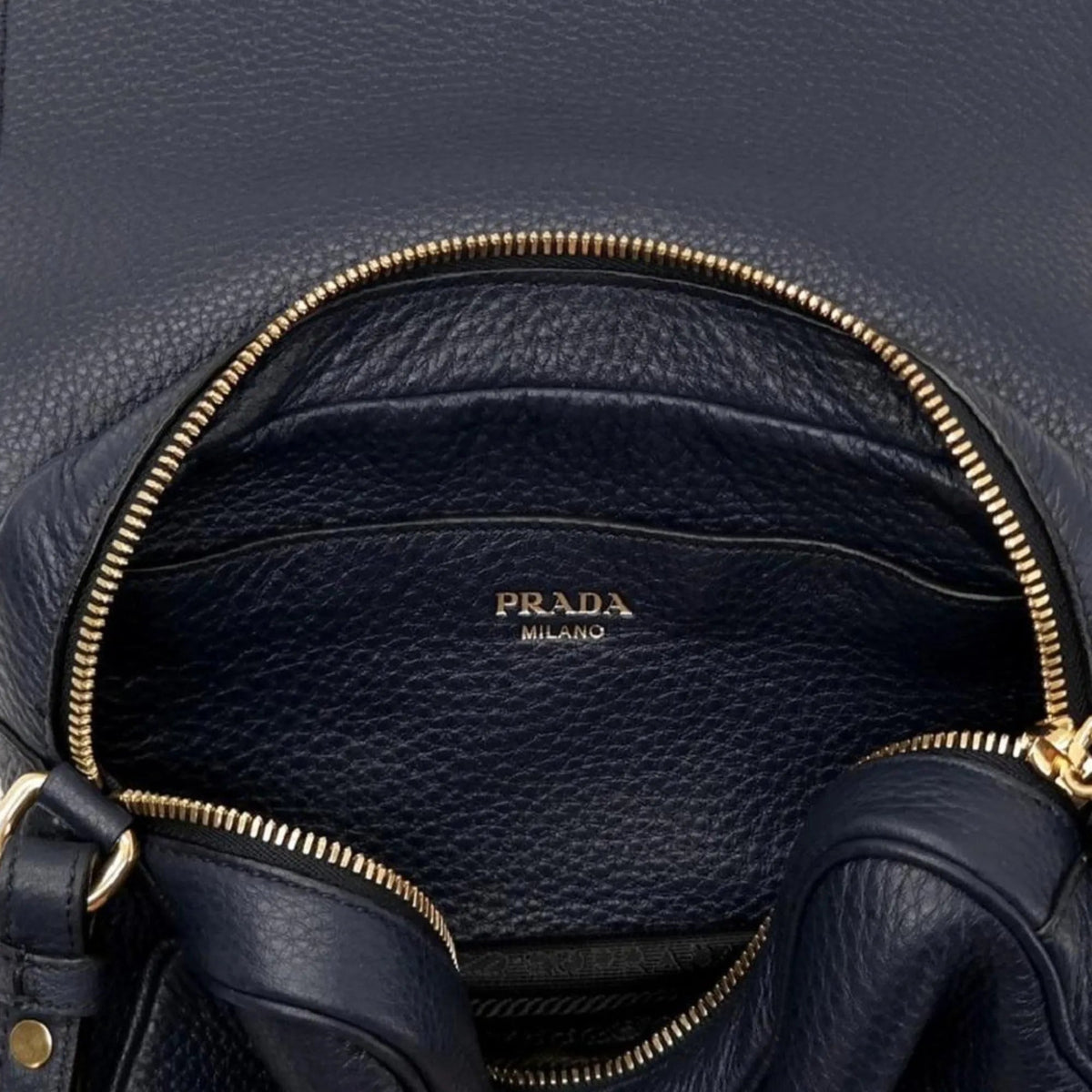 Prada Vitello Phenix Baltico Blue Leather Flap Medium Crossbody Bag - Handbags - Clayton's Online Store