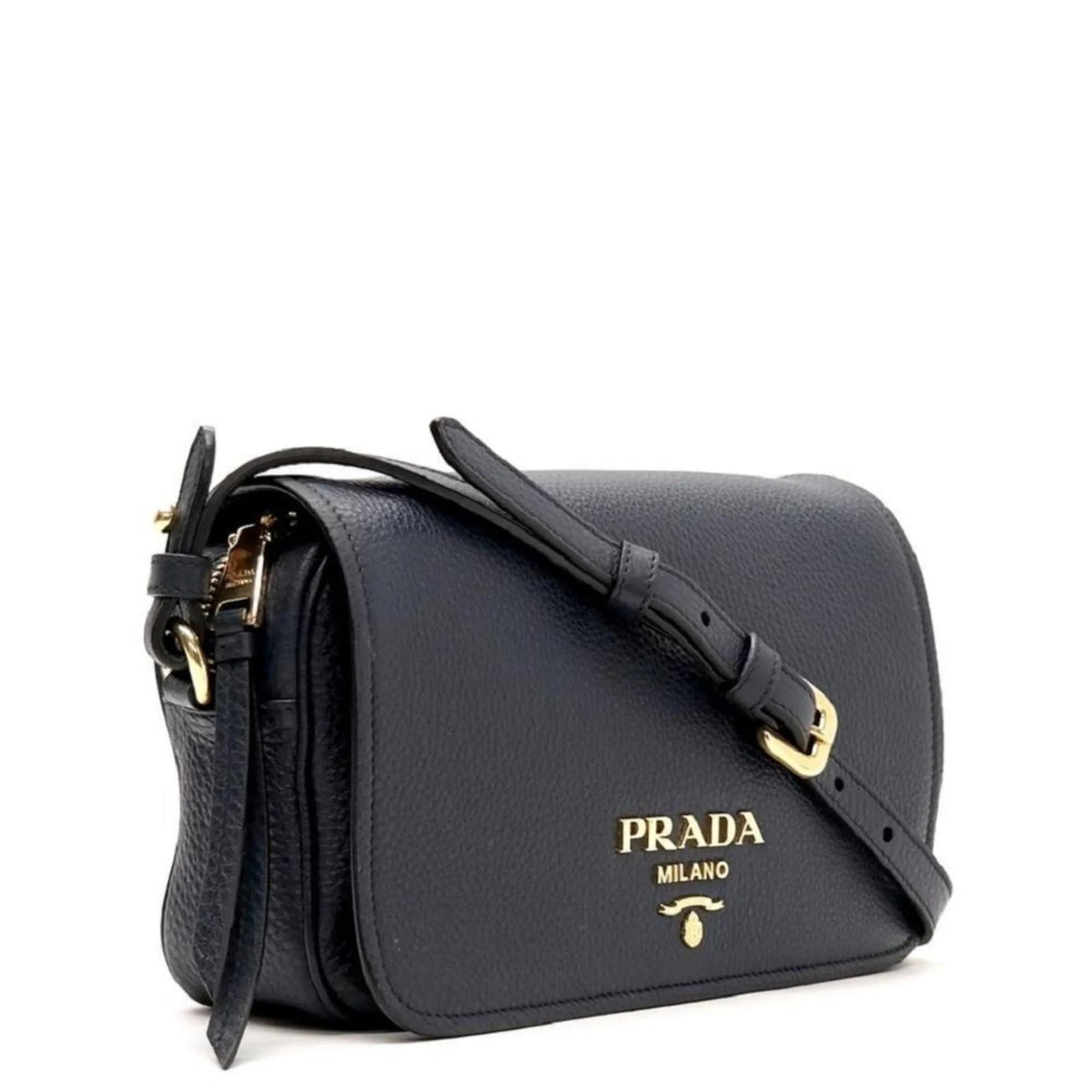 Prada Vitello Phenix Baltico Blue Leather Flap Medium Crossbody Bag - Handbags - Clayton's Online Store