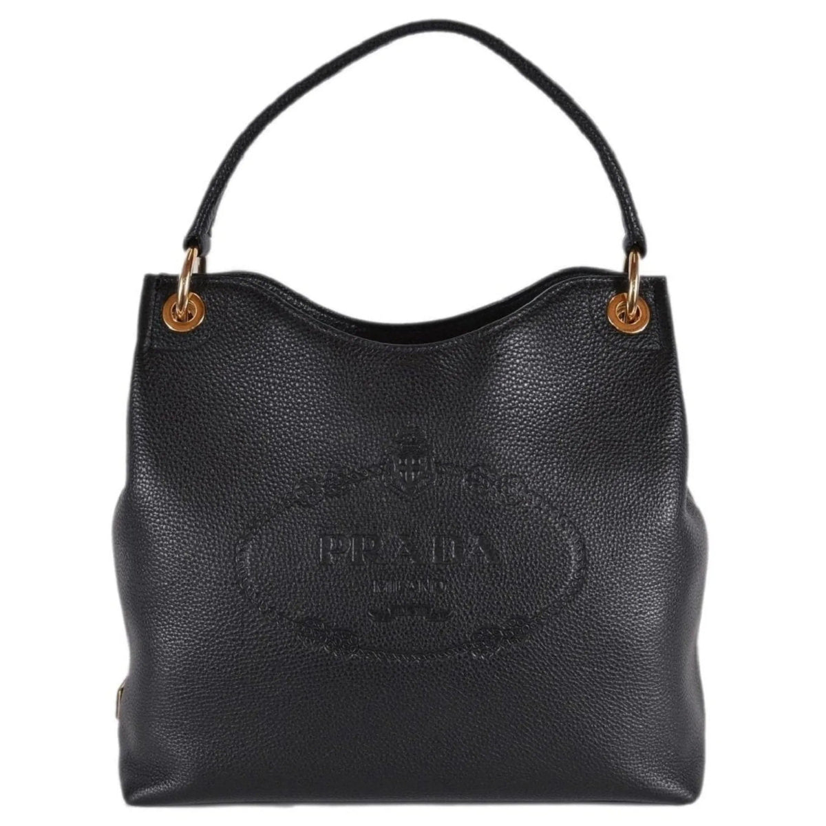 Prada Vitello Phenix Black Leather Embossed Logo Hobo Tote Bag - Handbags - Clayton's Online Store