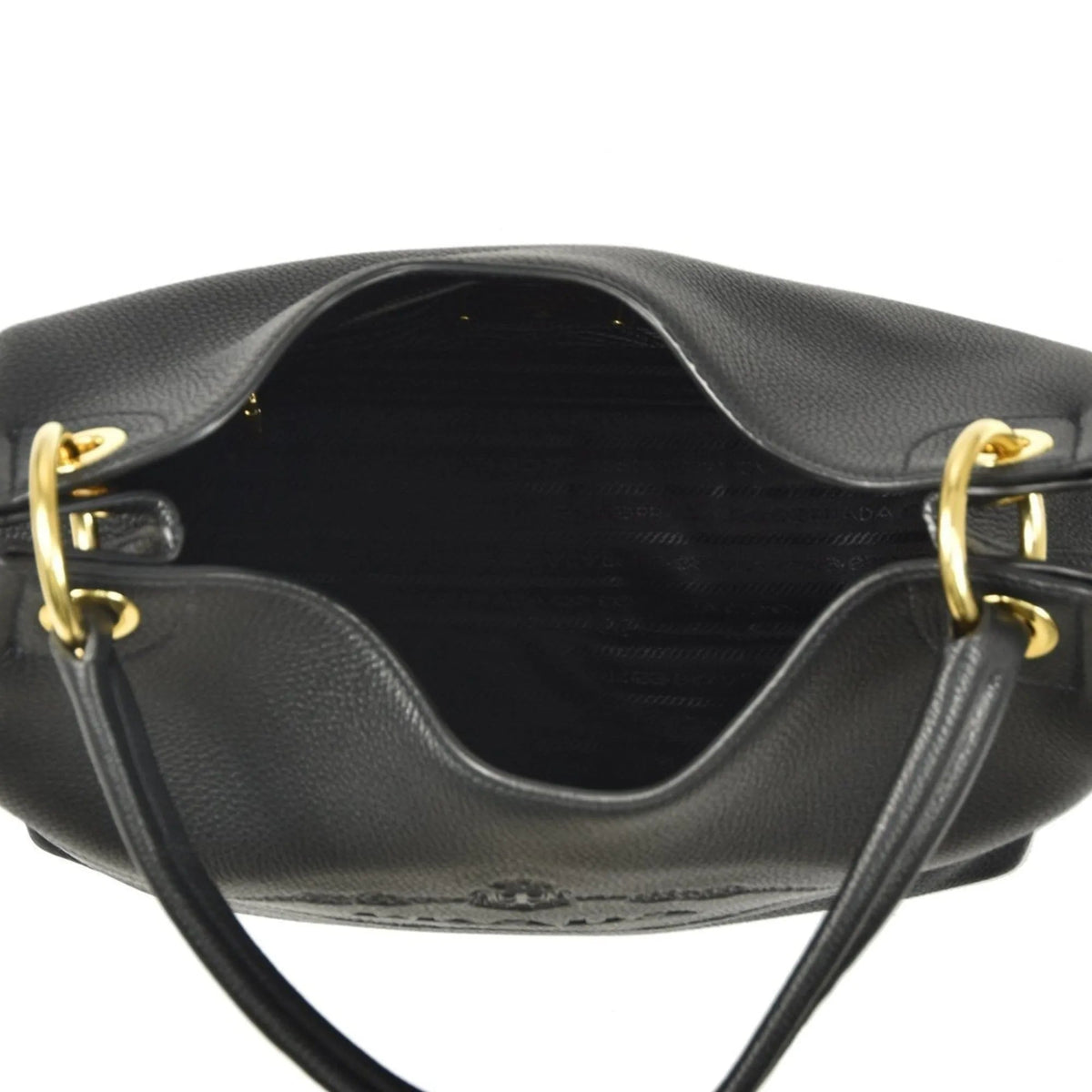 Prada Vitello Phenix Black Leather Embossed Logo Hobo Tote Bag - Handbags - Clayton's Online Store