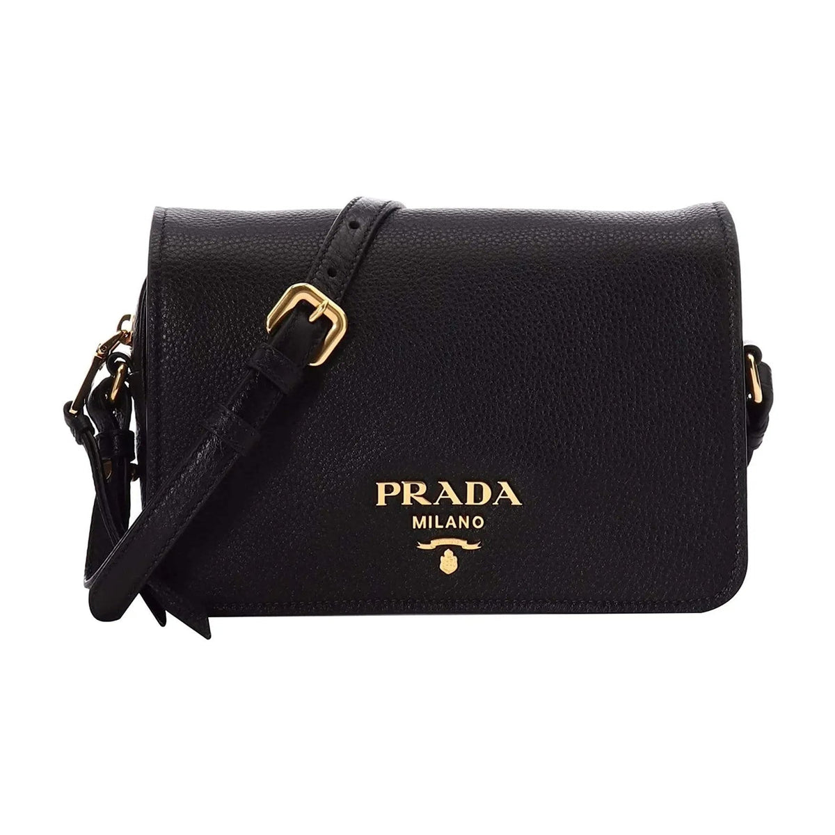 Prada Vitello Phenix Black Leather Flap Crossbody Bag - Handbags - Clayton's Online Store