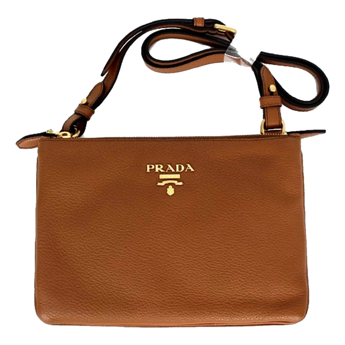 Prada Vitello Phenix Cannella Brown Leather Crossbody Bag - Handbags - Clayton's Online Store