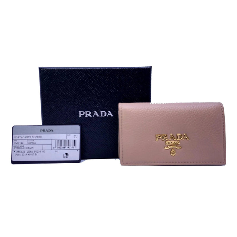 Prada Women's Vitello Grain Cipria Beige Leather Card Case Wallet - Wallets - Clayton's Online Store