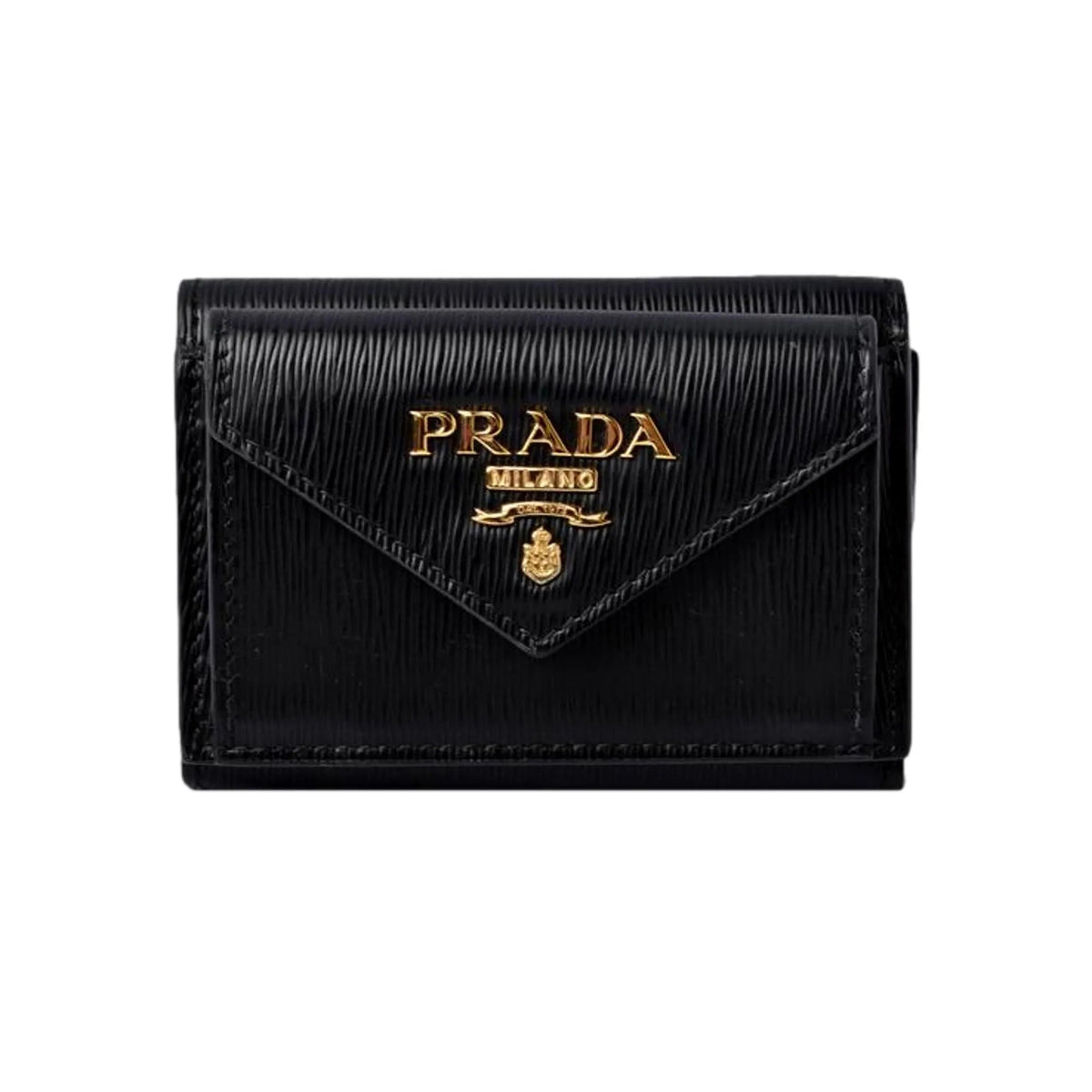 Prada Womens Vitello Move Black Leather Compact Envelope Trifold Wallet - Wallets - Clayton's Online Store