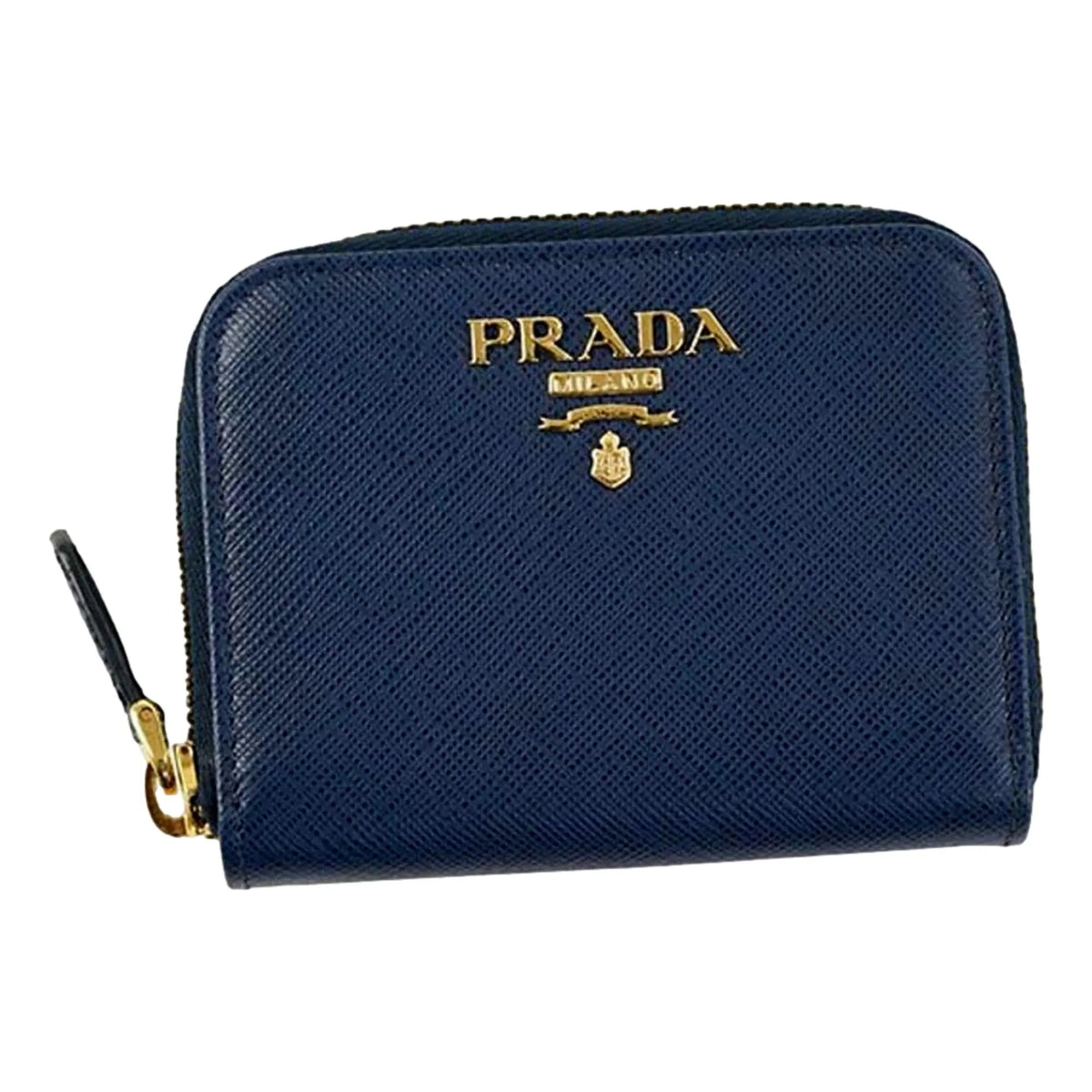 Prada Womens Zippy Coin Purse Wallet Saffiano Leather Bluette Blue Gold Logo - Wallets - Clayton's Online Store