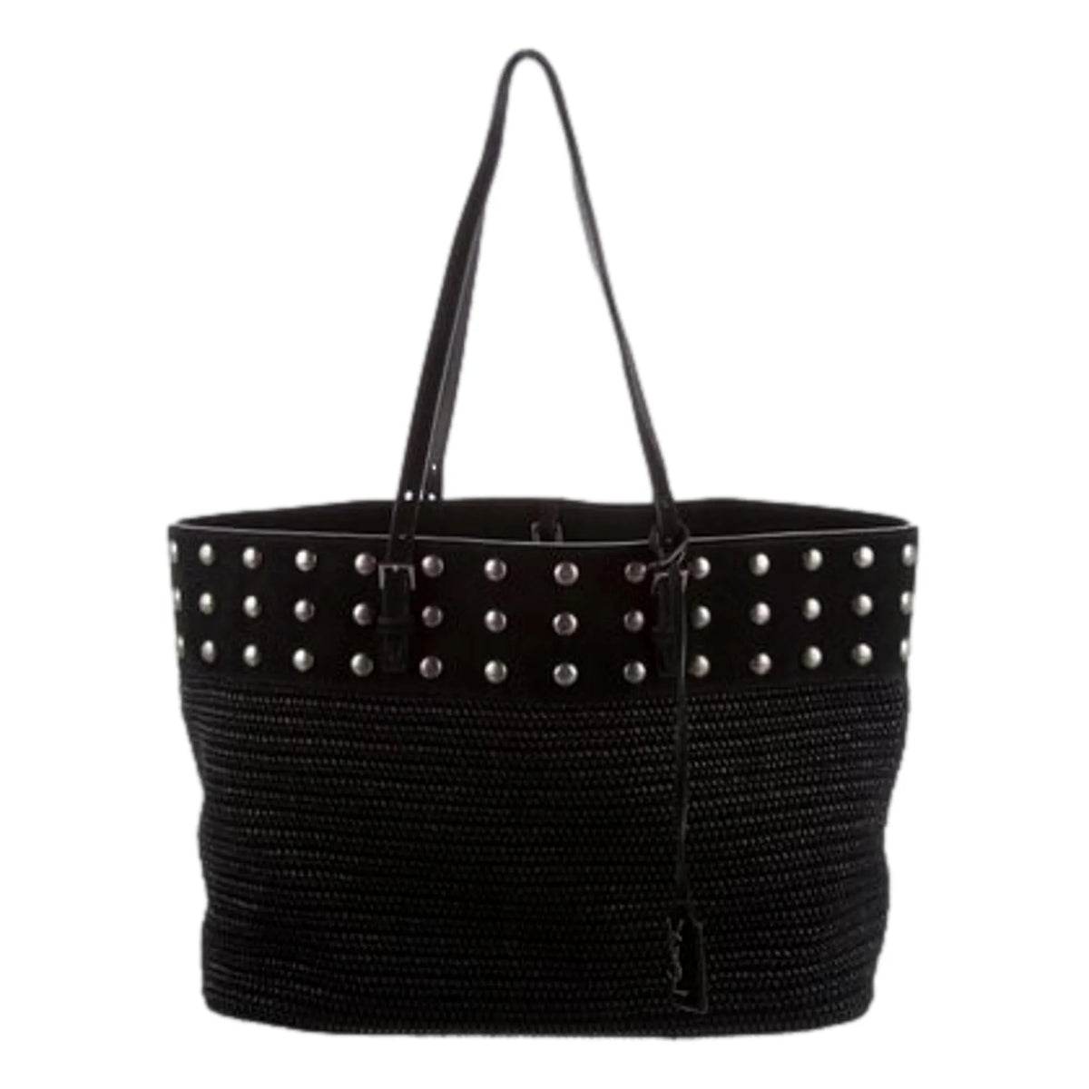 Saint Laurent Boucle Studded Black Raffia Leather Shopping Tote - Handbags - Clayton's Online Store