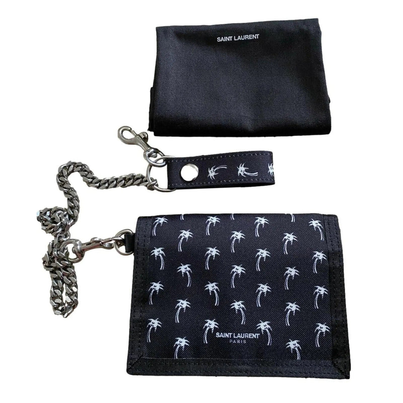 Saint Laurent Buffalo Palm Tree Black Nylon Chain Trifold Wallet - Wallets - Clayton's Online Store