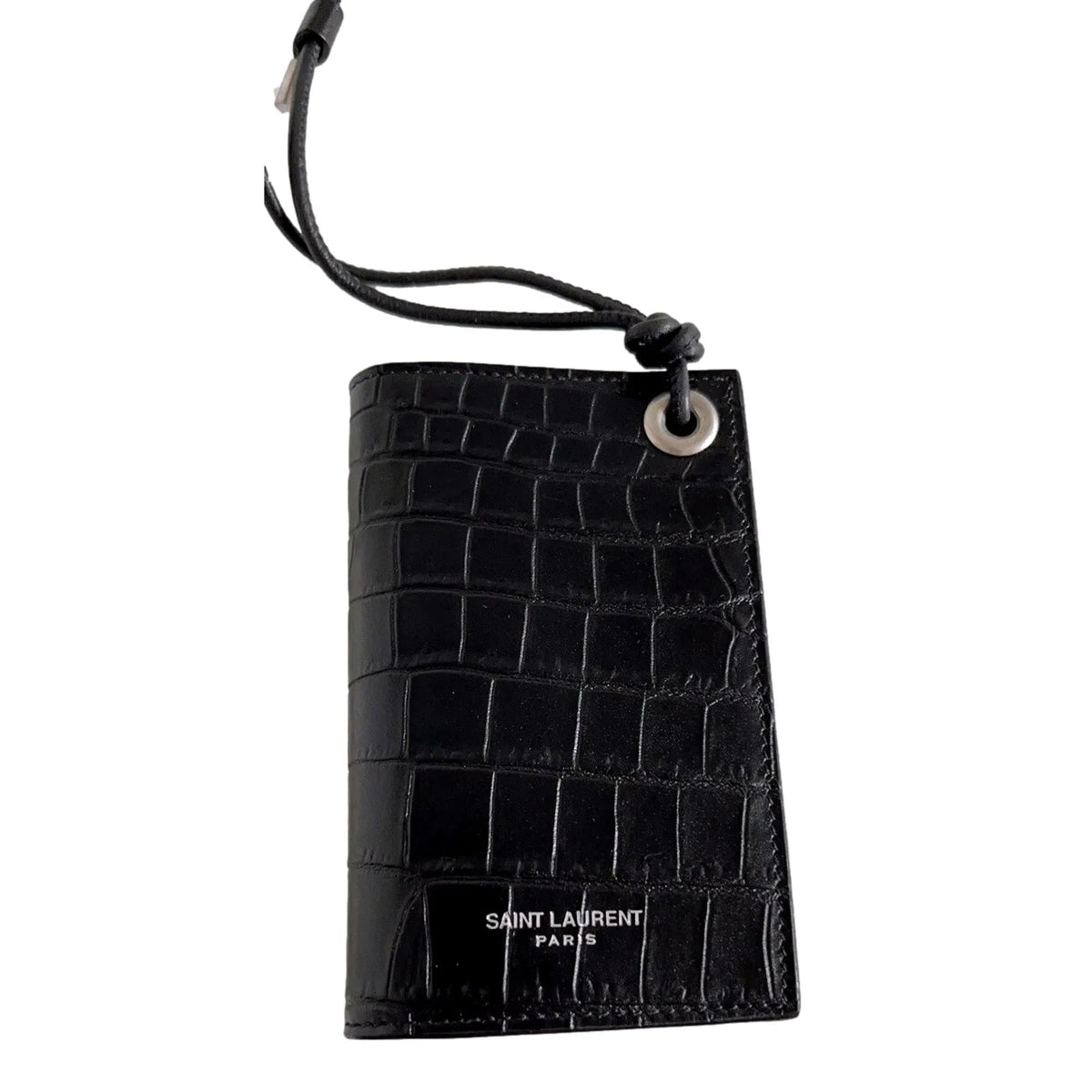 Saint Laurent Croc Embossed Black Lanyard Card Case Wallet - Wallets - Clayton's Online Store