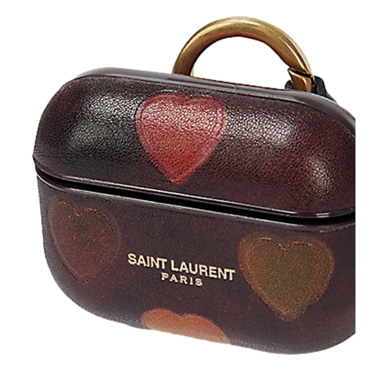 Saint Laurent Heart Printed Brown Textured Leather Airpods Case - Keychains - Clayton's Online Store