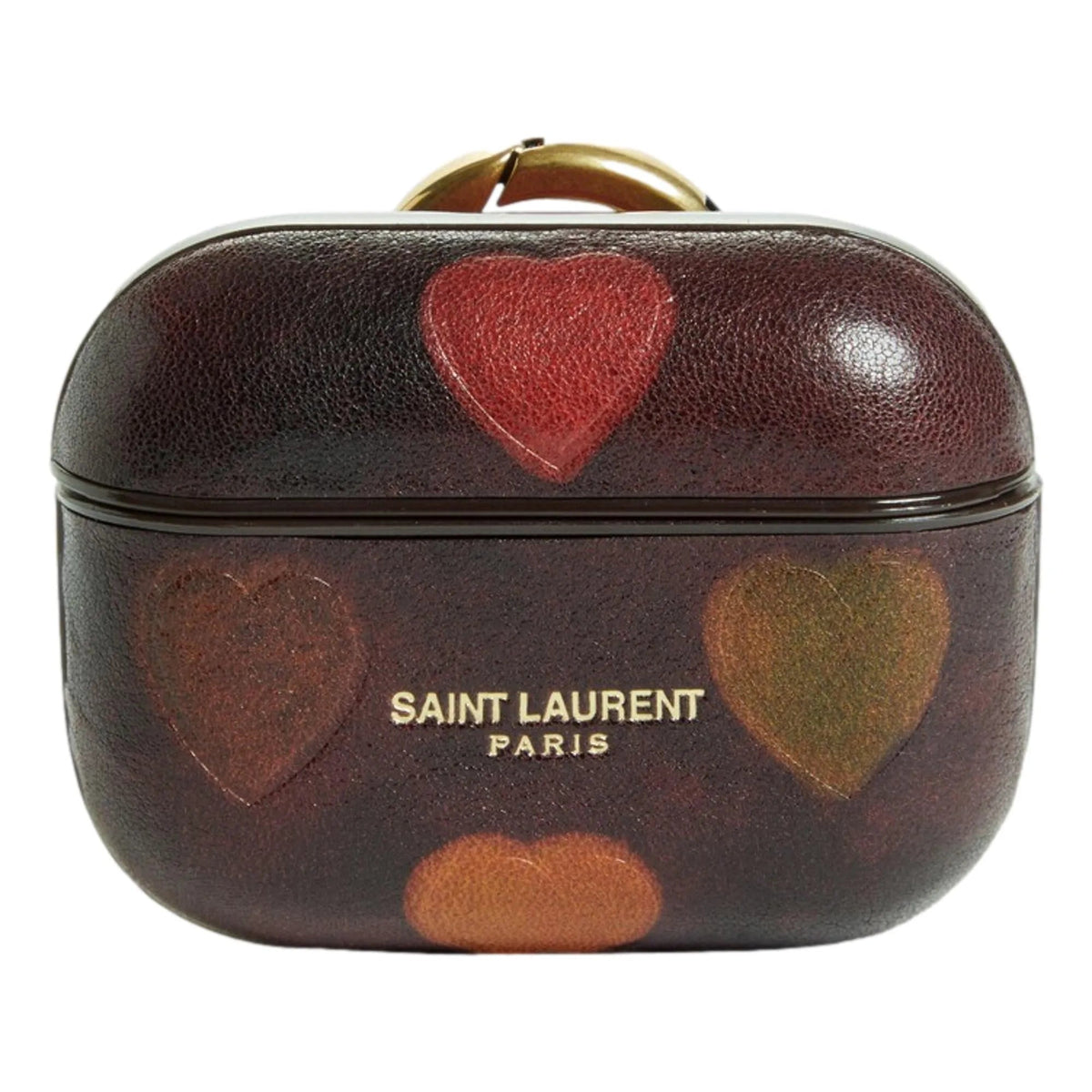 Saint Laurent Heart Printed Brown Textured Leather Airpods Case - Keychains - Clayton's Online Store