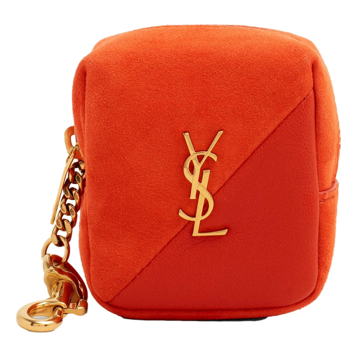 Saint Laurent Jamie YSL Keyring Cube Orange Suede Leather - Keychains - Clayton's Online Store