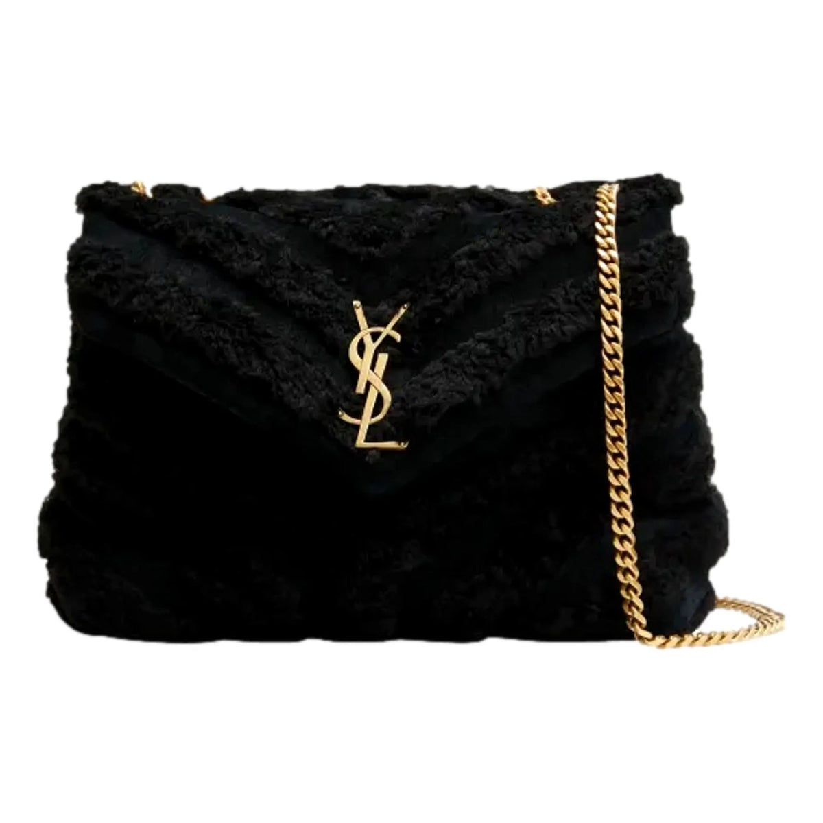 Saint Laurent Loulou Black Shearling Medium Shoulder Bag - Handbags - Clayton's Online Store