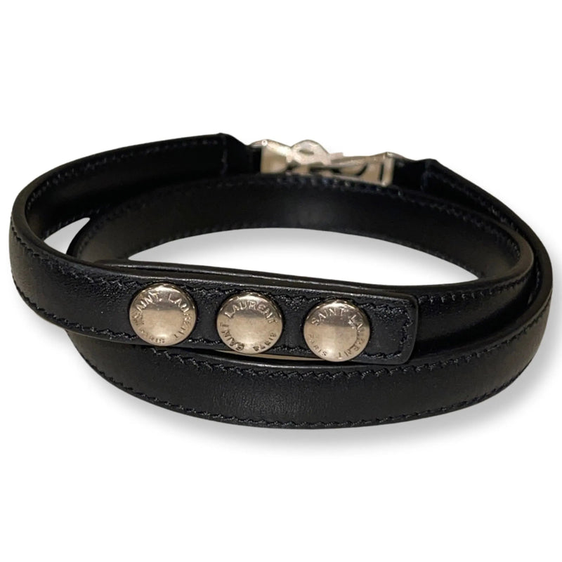 Saint Laurent Monogram Logo Black Leather Wrap Snap Bracelet - Jewelry - Clayton's Online Store