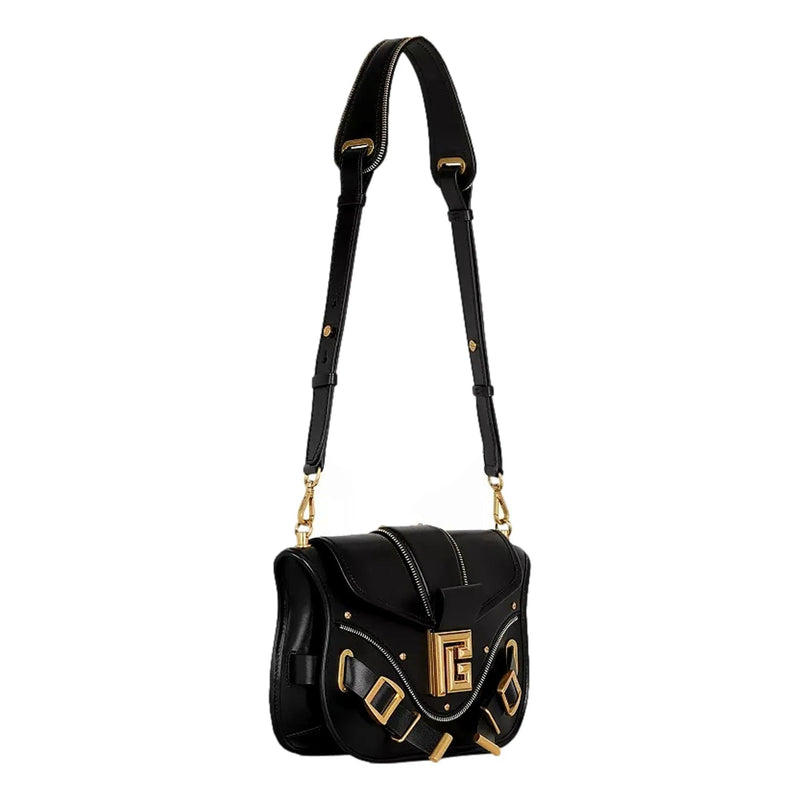 The Balmain Blaze Black Smooth Calf Leather Medium Flap Shoulder Bag - Handbags - Clayton's Online Store