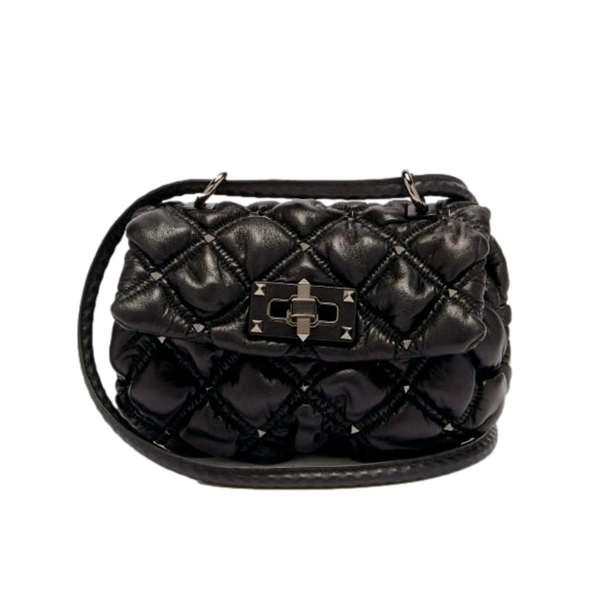 Valentino Garavani Spikeme Black Studded Leather Small Crossbody Bag - Handbags - Clayton's Online Store