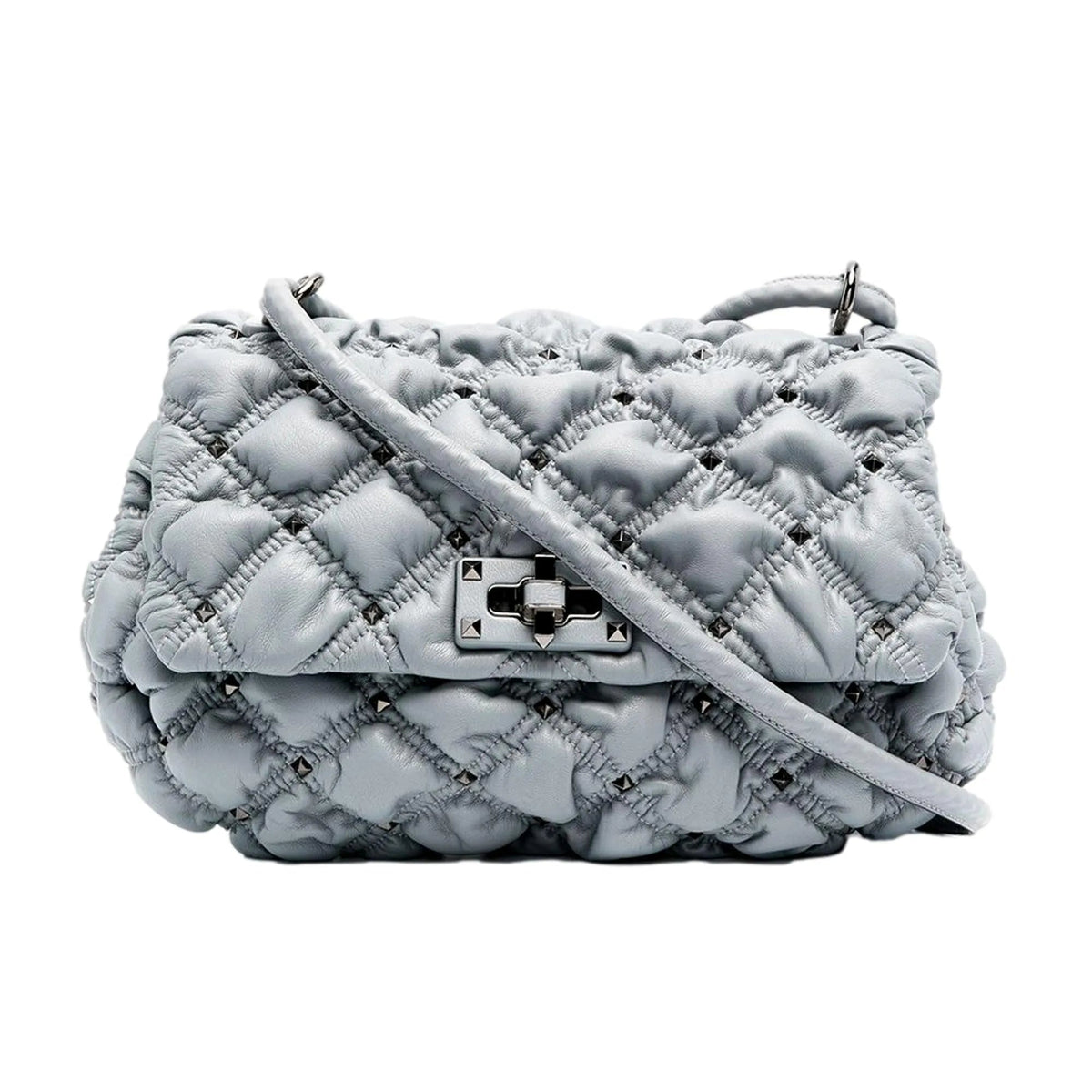 Valentino Garavani Spikeme Gray Studded Leather Medium Crossbody Bag - Handbags - Clayton's Online Store