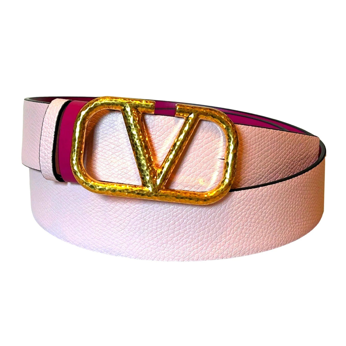 Valentino Garavani VLogo Reversible Belt Size 85 Pink Pebbled Leather - Belts - Clayton's Online Store