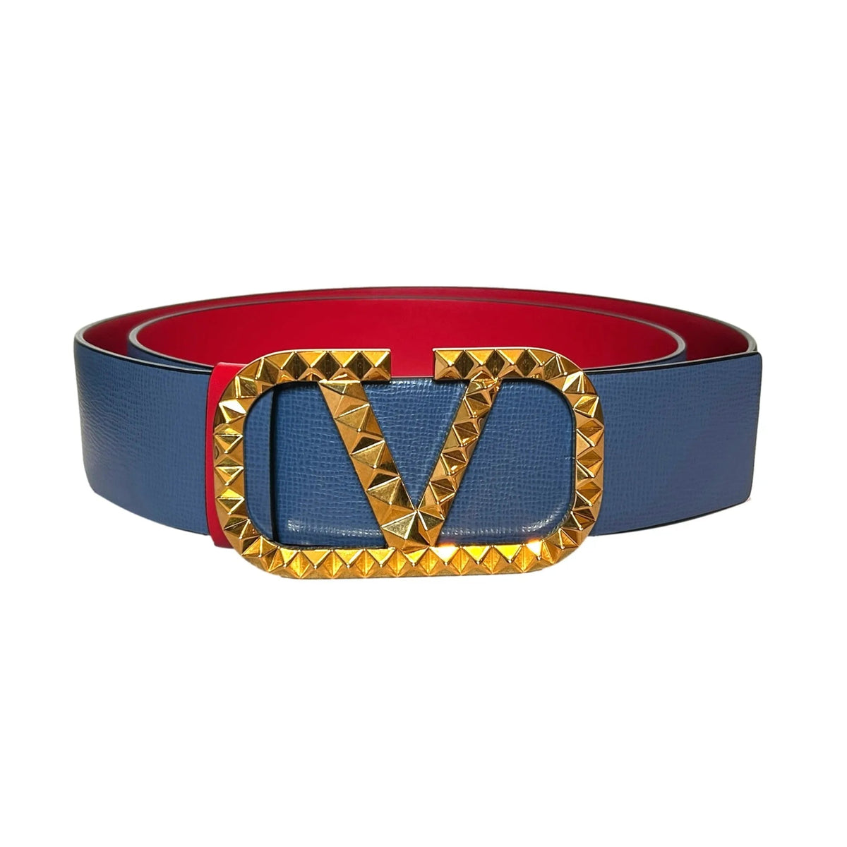 Valentino Garavani VLogo Stud Reversible Belt Size 95 Gray Red Leather - Belts - Clayton's Online Store