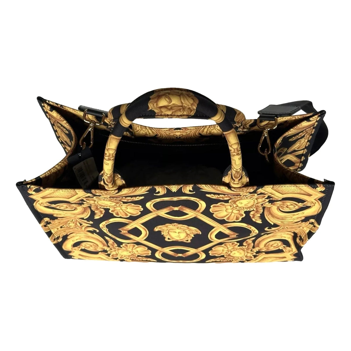 Versace Black and Gold Signature Print Large Canvas Tote - Handbags - Clayton's Online Store