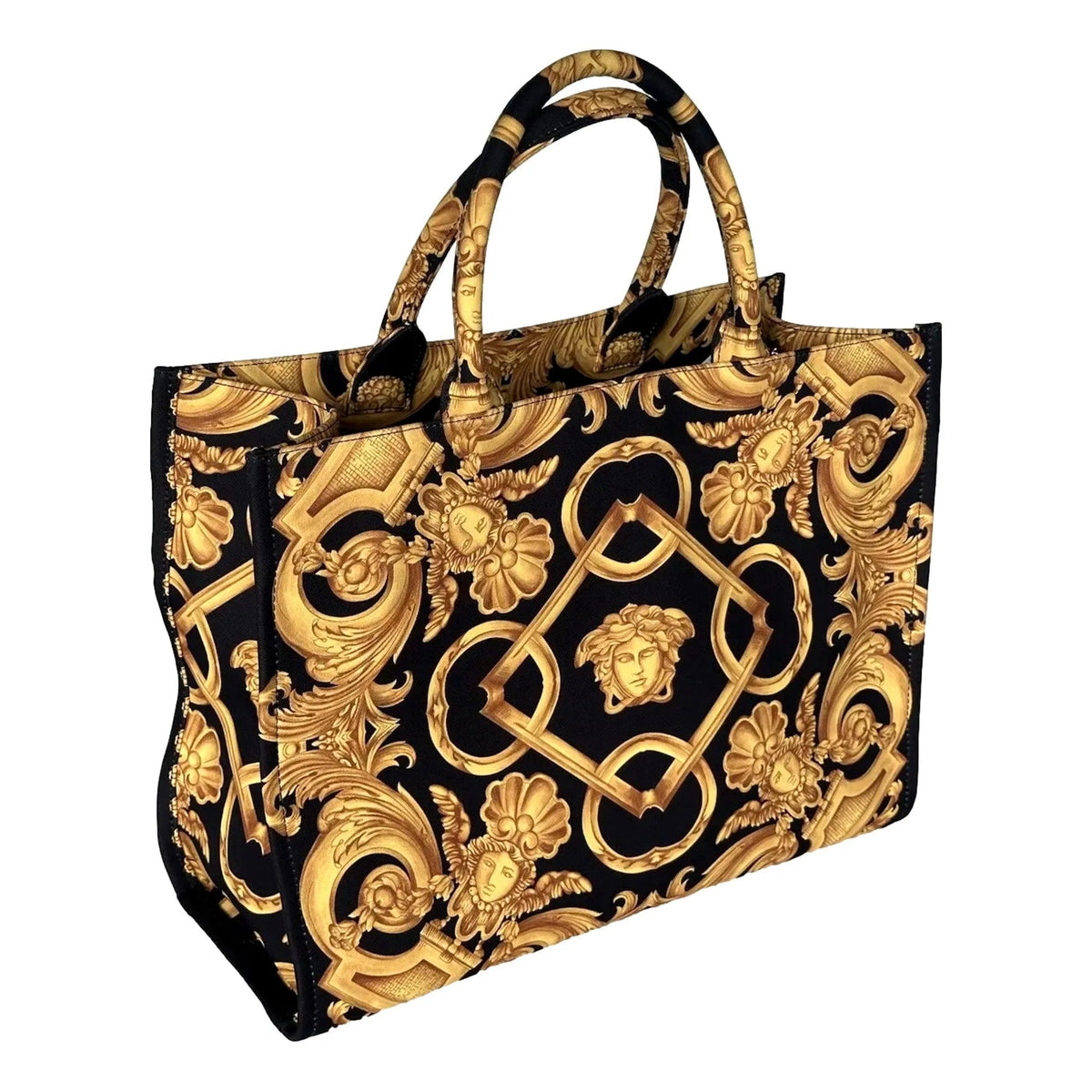 Versace Black and Gold Signature Print Large Canvas Tote - Handbags - Clayton's Online Store