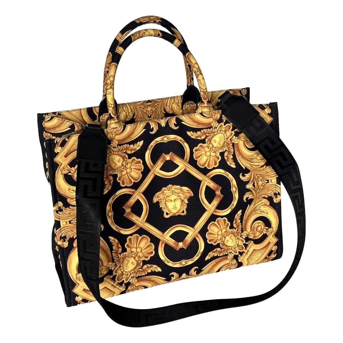 Versace Black and Gold Signature Print Large Canvas Tote - Handbags - Clayton's Online Store