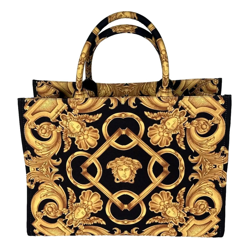 Versace Black and Gold Signature Print Large Canvas Tote - Handbags - Clayton's Online Store