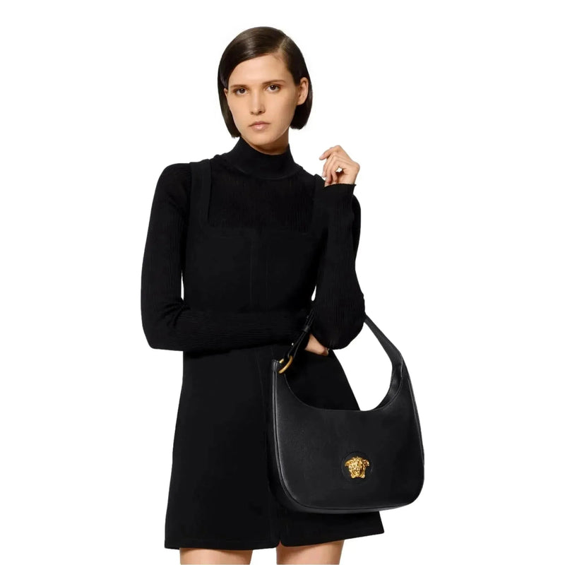 Versace La Medusa Convertible Black Leather Hobo Bag - Handbags - Clayton's Online Store