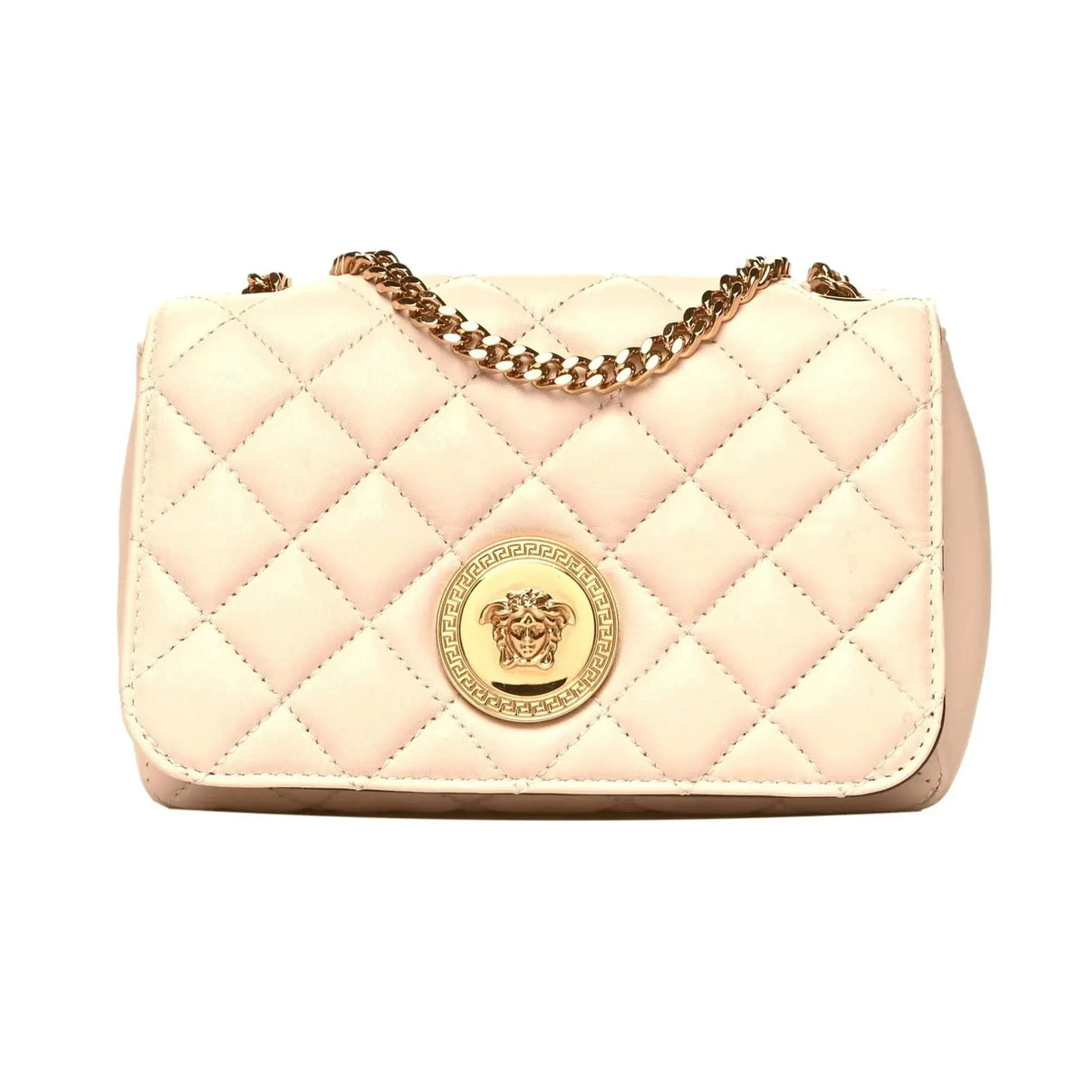 Versace La Medusa Nappa Quilted Beige Leather Chain Small Crossbody Bag - Handbags - Clayton's Online Store