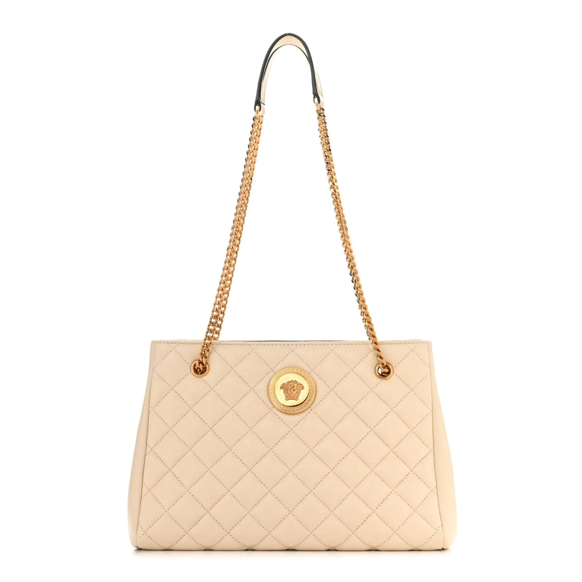 Versace La Medusa Nappa Quilted Beige Leather Large Tote Bag - Handbags - Clayton's Online Store