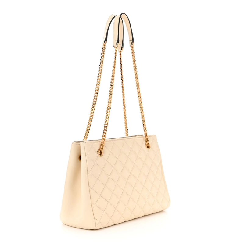 Versace La Medusa Nappa Quilted Beige Leather Large Tote Bag - Handbags - Clayton's Online Store