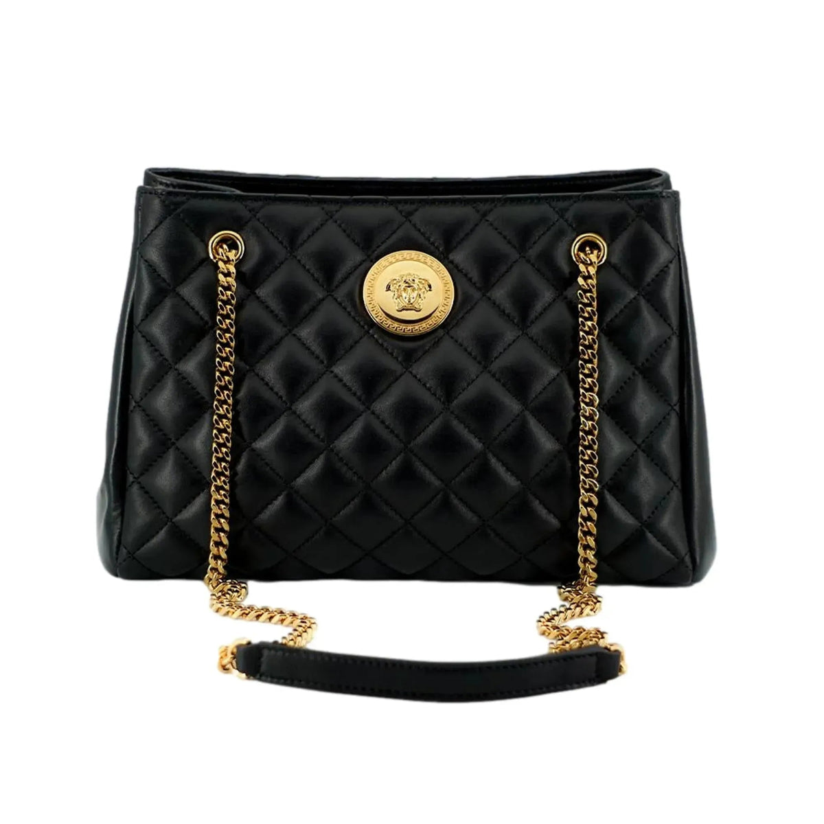 Versace La Medusa Nappa Quilted Black Leather Large Tote Bag - Handbags - Clayton's Online Store