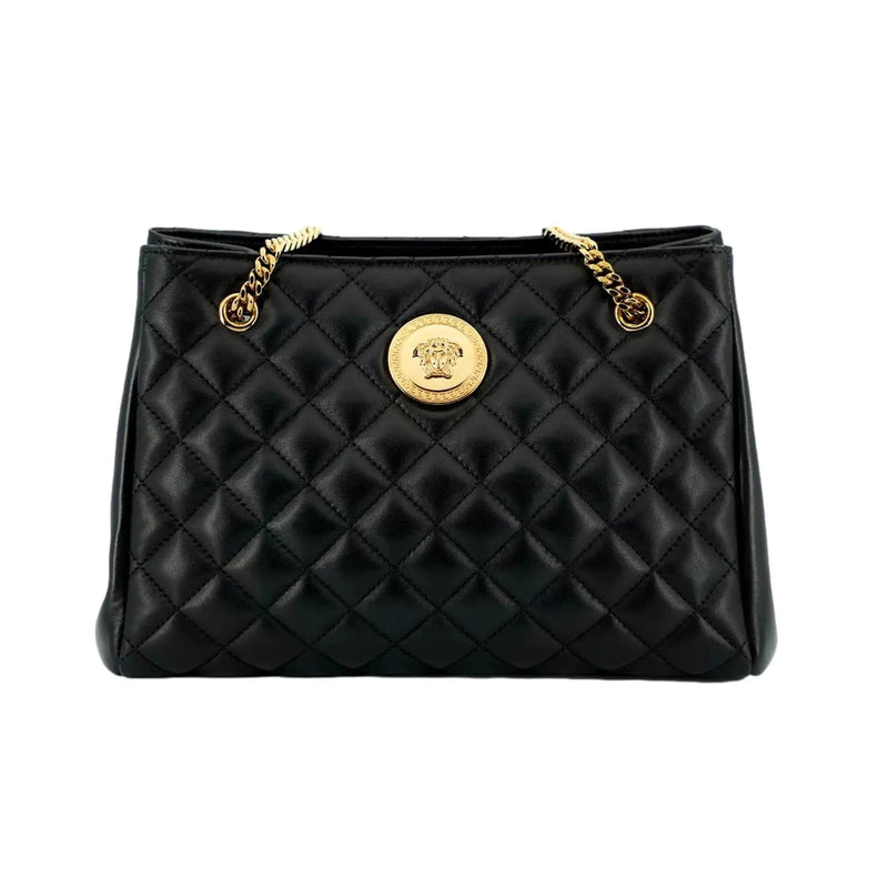 Versace La Medusa Nappa Quilted Black Leather Large Tote Bag - Handbags - Clayton's Online Store