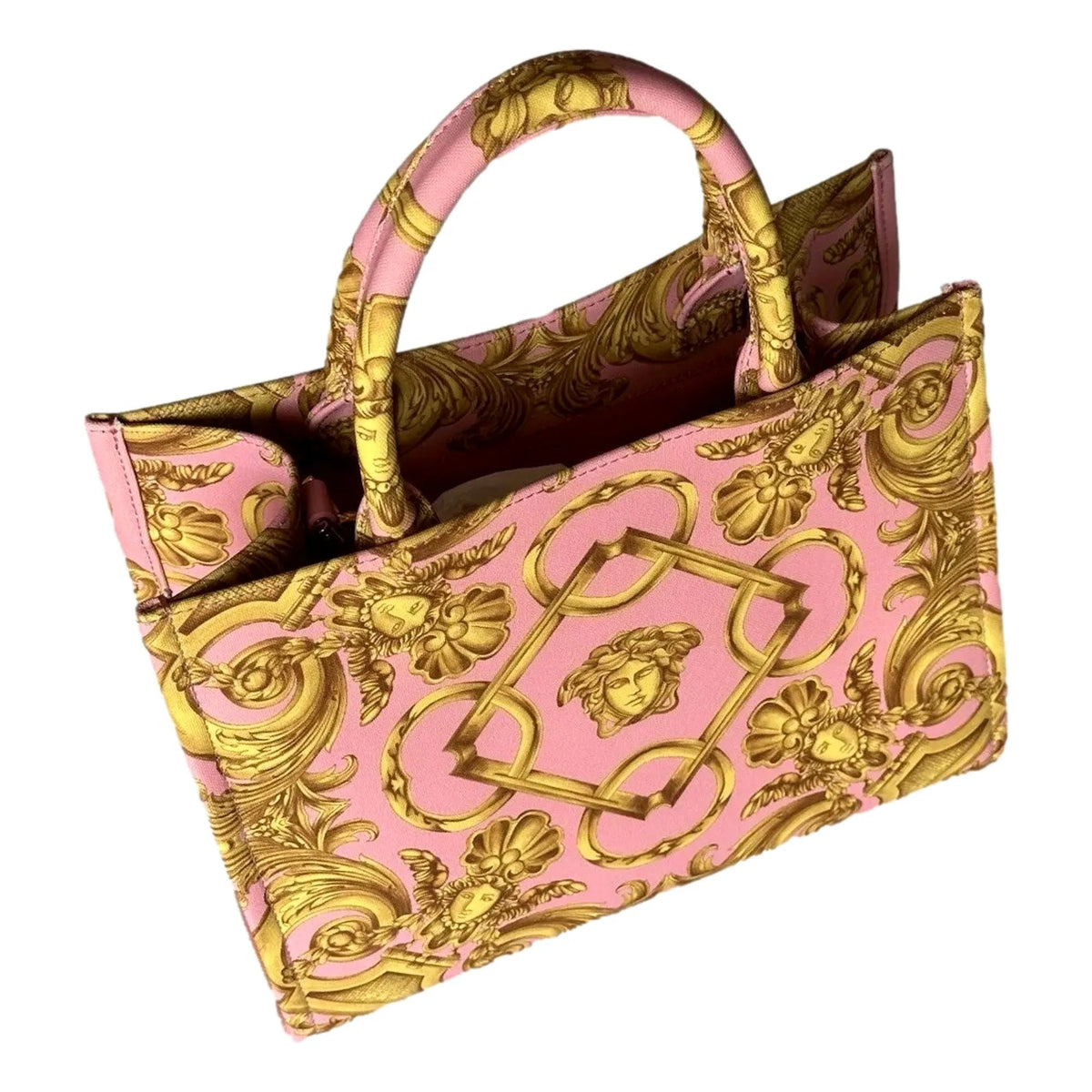 Versace Pastel Pink Signature Print Small Canvas Tote - Handbags - Clayton's Online Store