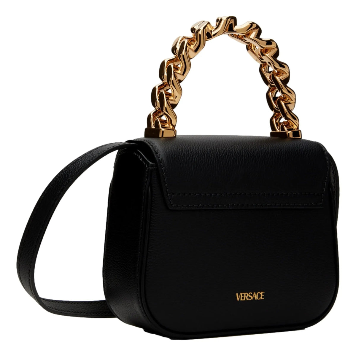 Versace Top Handle Black Mini Vitello Leather Handbag - Handbags - Clayton's Online Store